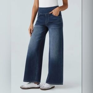 NWT HALARA Flex High Waisted Pockets Baggy Wide Leg Washed Casual Jeans